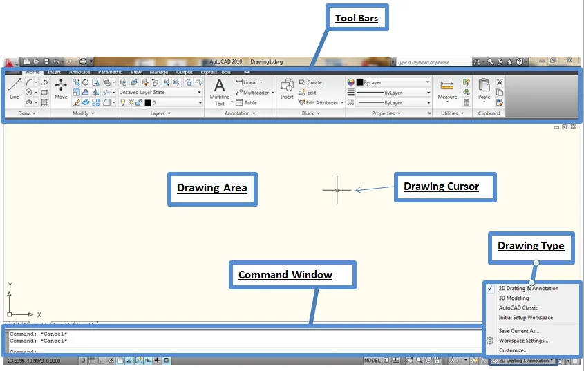 Into to AutoCAD2010 window