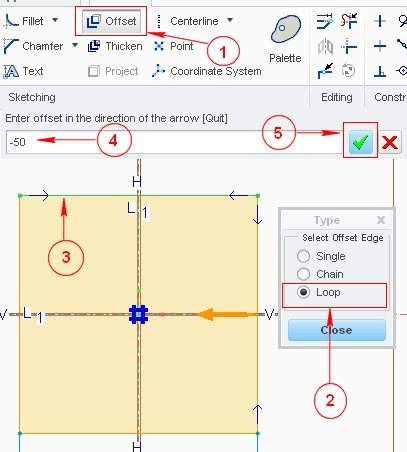 loop offset option in creo Parametric sketch