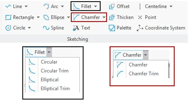 sketching ribbon fillet-chamfer options
