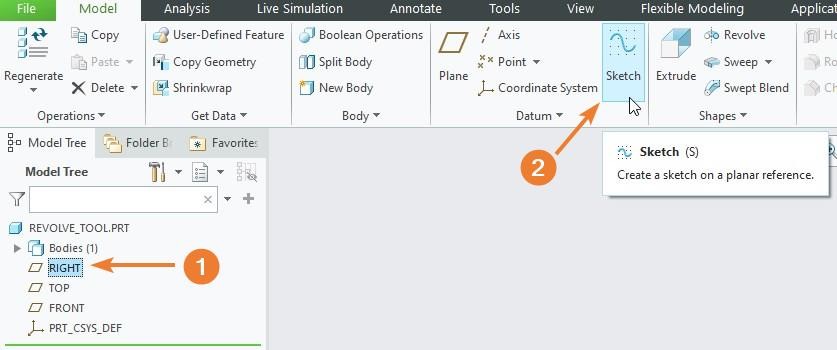 selection of sketch tool after plane selection