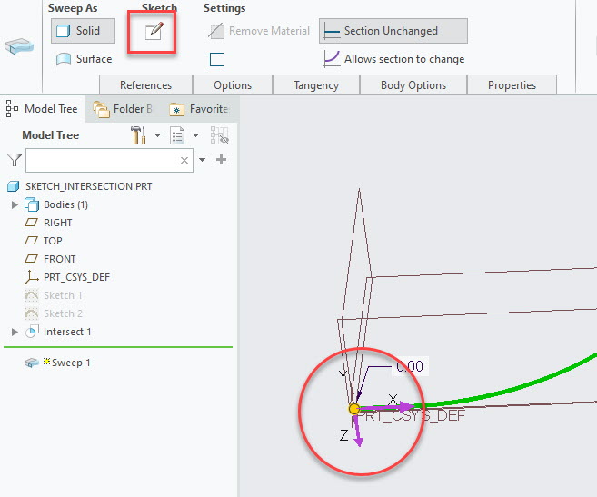 start of trajectory for 3D sweep